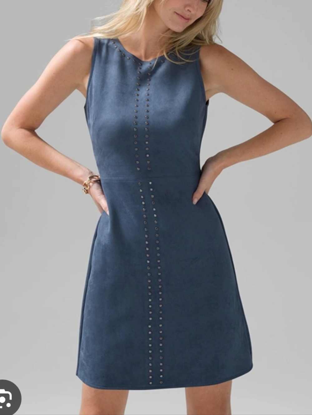 White House Black Market Navy Studded Vegan Suede Stretch Sheath Dress